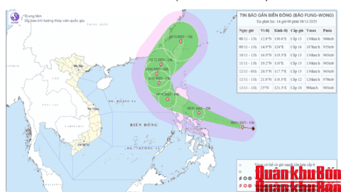 Bão Fung-Wong có khả năng di chuyển vào Biển Đông vào sáng ngày 10/11/2025