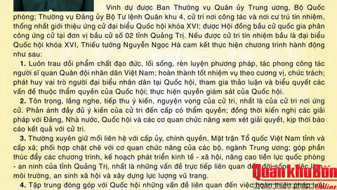 Chương trình hành động ứng cử đại biểu Quốc hội khóa XVI của Thiếu tướng Nguyễn Ngọc Hà