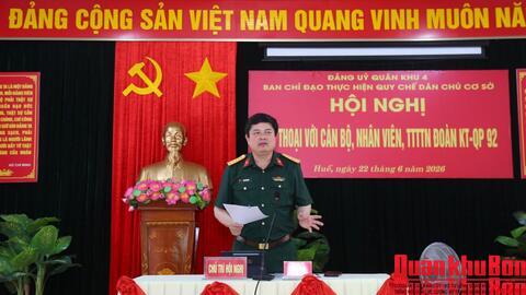 Đoàn Kinh tế - Quốc phòng 92 (Quân khu 4) thực hiện tốt quy chế dân chủ cơ sở và Đề án 57