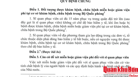 Quy định mới về khám bệnh, chữa bệnh đối với sĩ quan phục viên