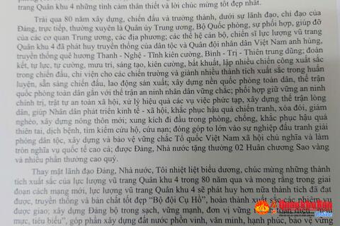 THƯ CỦA CHỦ TỊCH NƯỚC LƯƠNG CƯỜNG Chúc mừng cán bộ, chiến sĩ lực lượng vũ trang Quân khu 4