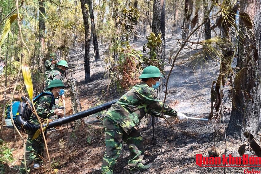 Lực lượng vũ trang huyện Đô Lương, tỉnh Nghệ An giúp Nhân dân chữa cháy rừng
