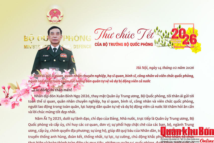 Thư chúc Tết Bính Ngọ 2026 của Bộ trưởng Bộ Quốc phòng