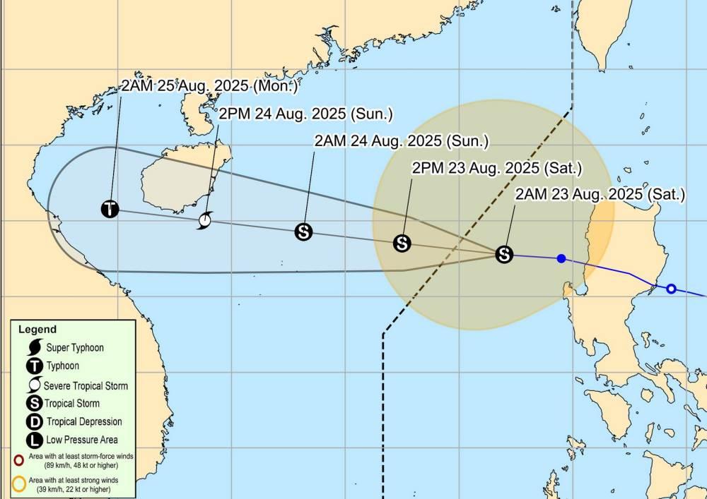 Dự báo hướng đi của bão số 5 trên Biển Đông. Ảnh: PAGASA