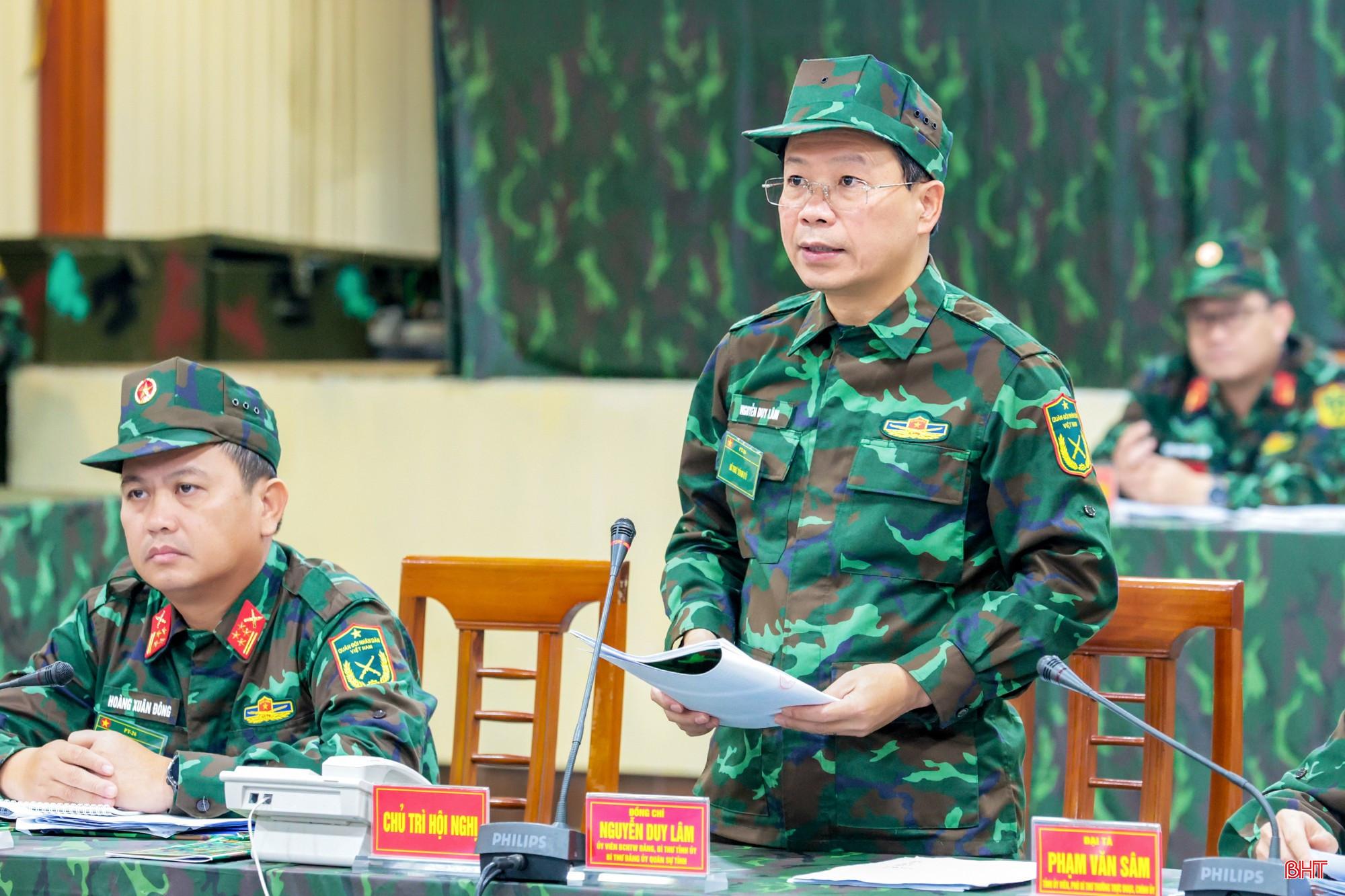 Đồng chí Nguyễn Duy Lâm – Ủy viên Trung ương Đảng, Bí thư Tỉnh ủy, Bí thư Đảng ủy Quân sự tỉnh, Trưởng ban Chỉ đạo diễn tập Khu vực phòng thủ tỉnh kết luận hội nghị. bqbht_br_bt-phat-bieu-mm.jpg