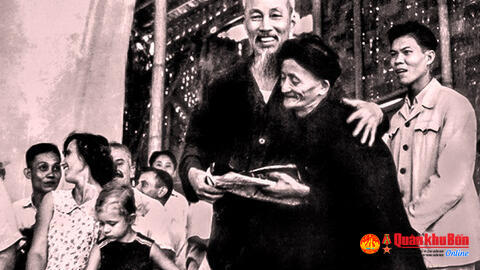 Quân dân đoàn kết một lòng; kháng chiến thắng lợi, cờ hồng tung bay