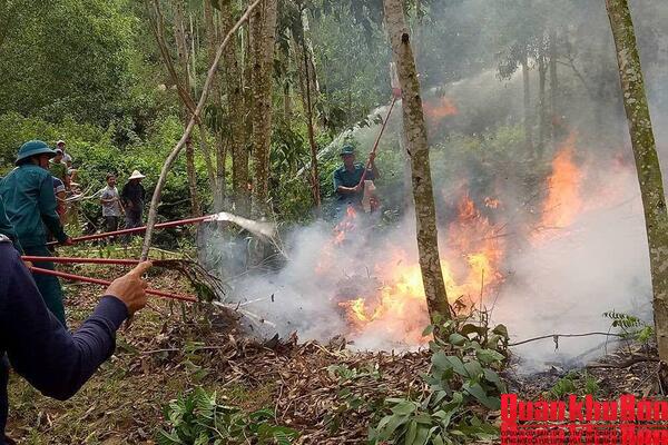 Lực lượng vũ trang trên địa bàn xã Mường Típ (Nghệ An) kịp thời dập tắt đám cháy rừng