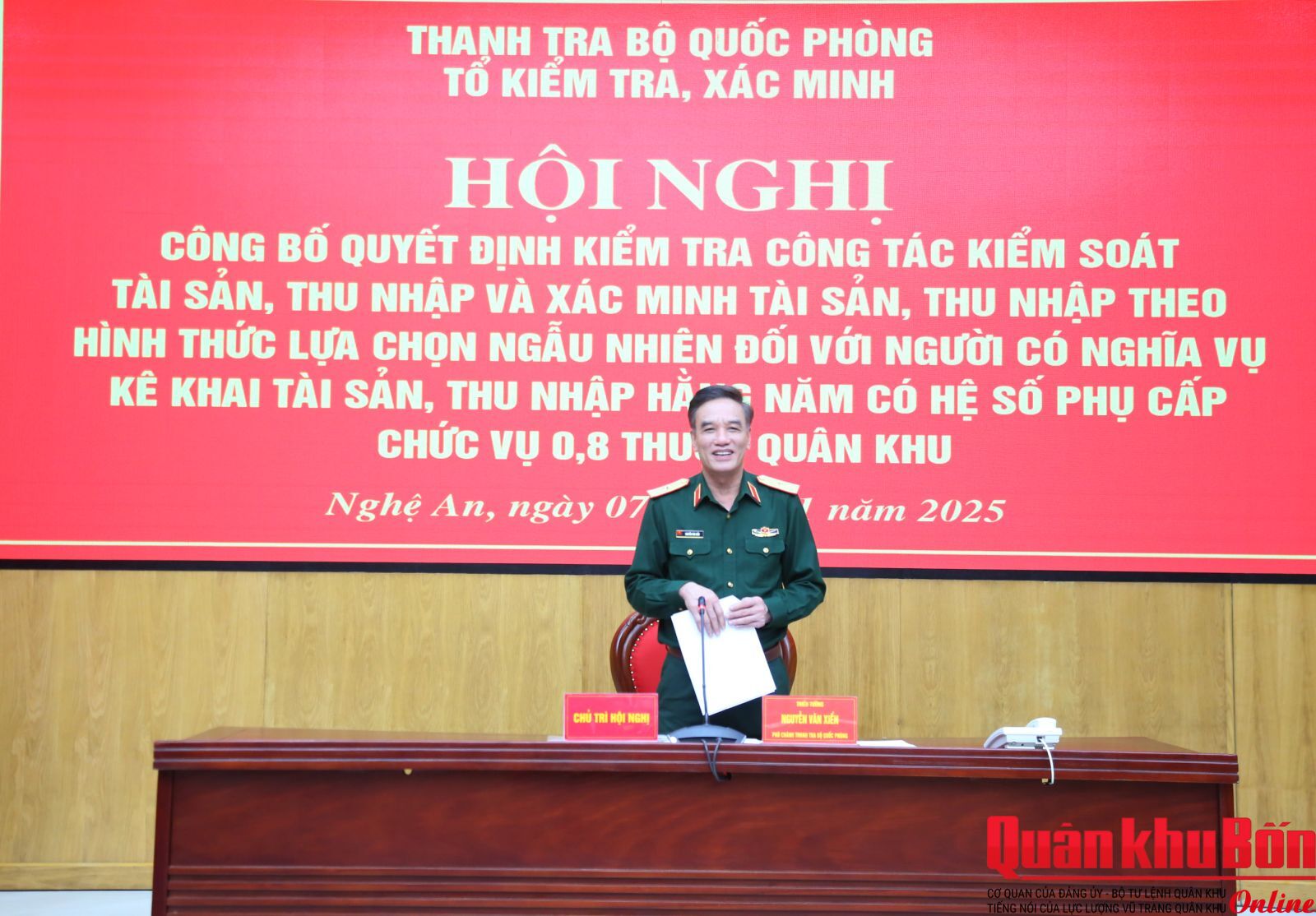 Công bố quyết định kiểm tra công tác kiểm soát tài sản, thu nhập thuộc Quân khu 4