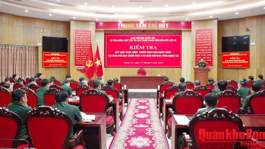 BAN CHỈ ĐẠO QUỐC GIA KIỂM TRA KẾT QUẢ “CHIẾN DỊCH 500 NGÀY ĐÊM” TẠI BAN CHỈ ĐẠO QUÂN KHU 4, TỈNH NGHỆ AN VÀ HÀ TĨNH