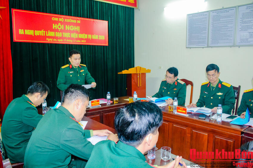 Chi bộ Xưởng in Quân khu 4 ra nghị quyết lãnh đạo thực hiện nhiệm vụ năm 2026