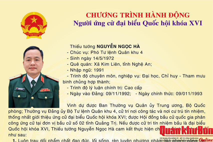 Chương trình hành động ứng cử đại biểu Quốc hội khóa XVI của Thiếu tướng Nguyễn Ngọc Hà