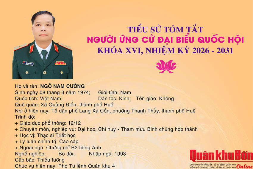 Tiểu sử tóm tắt của Thiếu tướng Ngô Nam Cường - Người ứng cử đại biểu Quốc hội khóa XVI