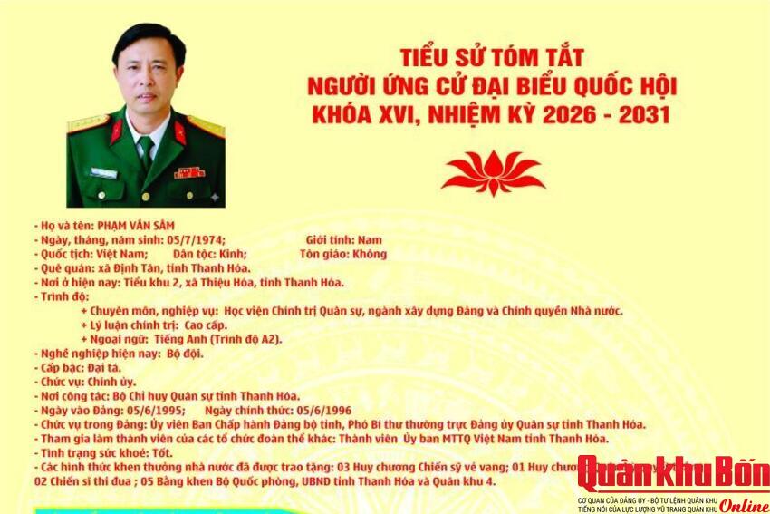 Tiểu sử tóm tắt của Đại tá Phạm Văn Sâm - Người ứng cử đại biểu Quốc hội khóa XVI