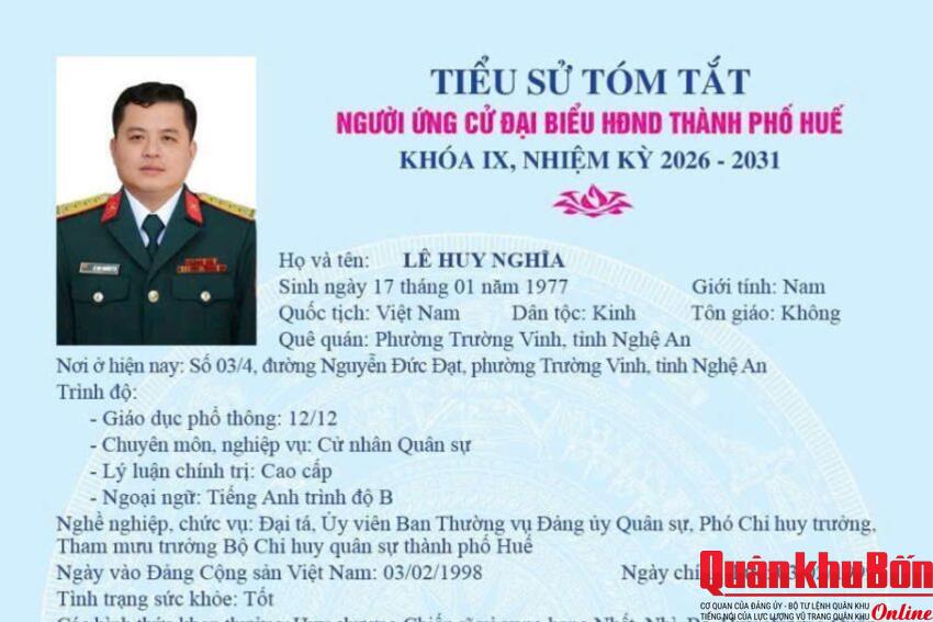 Tiểu sử Đại tá Lê Huy Nghĩa, người ứng cử đại biểu HĐND thành phố Huế