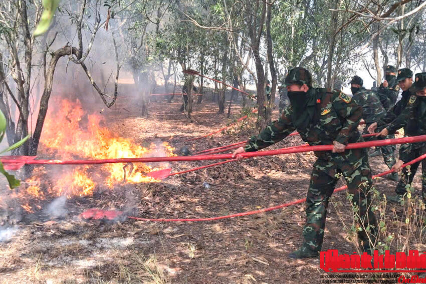 Bộ Chỉ huy Quân sự tỉnh Quảng Trị huy động hàng trăm cán bộ, chiến sĩ tham gia chữa cháy rừng tại xã Nam Cửa Việt