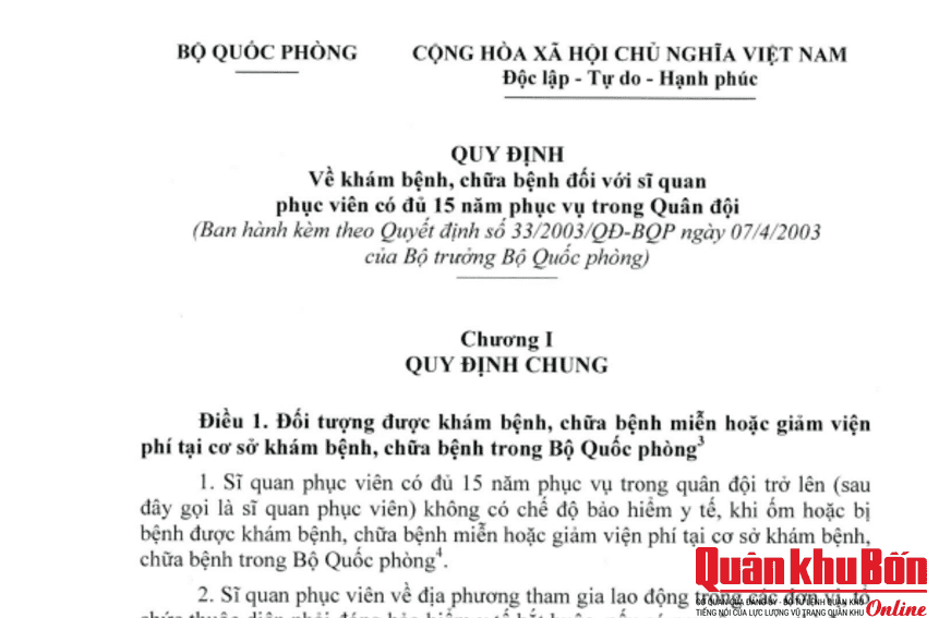 Quy định mới về khám bệnh, chữa bệnh đối với sĩ quan phục viên