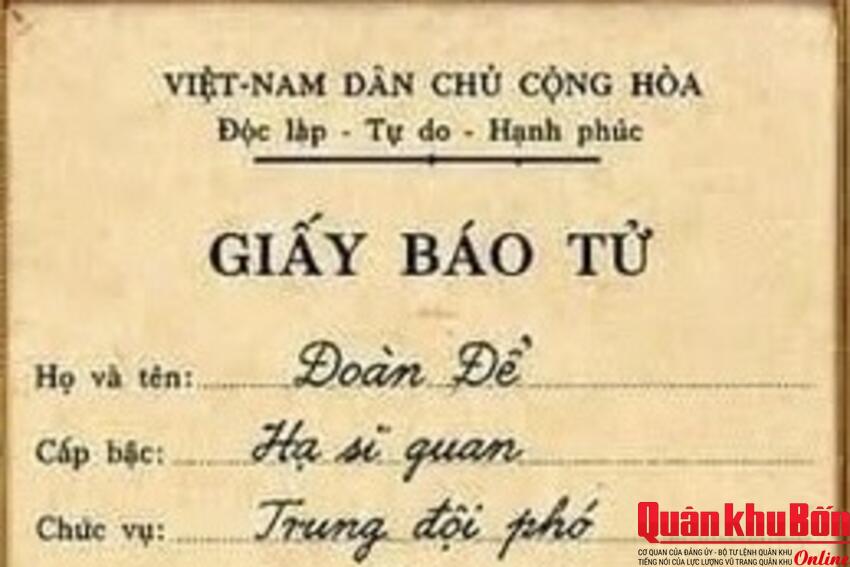 Tìm thông tin phần mộ liệt sĩ Đoàn Đề